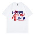 White cotton t-shirt featuring Happy 4th of July heart print for Independence Day - White 02 / XS