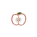 Detailed close-up of a red apple enamel pin with gold metal outlines and core detail - Apple