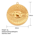 Dettaglio ciondolo occhio greco in acciaio dorato 26mm con trama radiale e misure - Ciondolo Occhio del Diavolo Raggiante (SS0023)