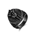 Vintage Egyptian pharaoh stainless steel ring for men with intricate relief detailing - US 7 / Black