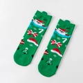 Green knit Christmas socks with festive patterns and cute green pom-pom decorative edges - Green Santa Snowflake Pom-pom (10)