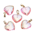 Detail of five translucent pink gradient heart pendants with golden metal clasps - Small Glass Transparent Pink (10pcs/pack)
