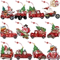 Set of 24 colorful wooden Christmas gnome ornaments with festive patterns and hanging ropes - Christmas Trucks Styles (24PCS)