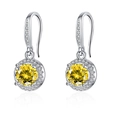 Elegant silver earrings featuring a round yellow gemstone with a halo of white zircon - Round Earrings [yellow Diamond] Led-71