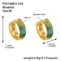 Golden stainless steel medium hoop earrings with gradient green zircon stones - Green Zirconia (F931-6) / M