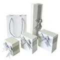 White jewelry gift boxes set with silver bow ribbons and matching paper carrier bag - Small White Jewelry Box (Without Jewelry)