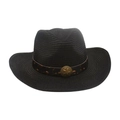 Chapeau de cowboy en paille noire avec bandeau marron et boucle en métal étoile vintage - Taille unique / Noir