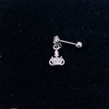 Macro view of silver crown ear piercing with sparkling zircon on black velvet - Steel Color-Round Crown