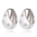 Minimalist white enamel teardrop hoop earrings featuring four star-set cubic zirconia - Star Zirconia Inlaid Ear Buckle / Silver