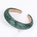 Baroque style green sponge headband with shiny square rhinestones and beige lining - Dark Green