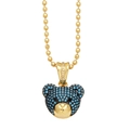 Collier avec pendentif ourson doré serti de pierres de zircone bleues et noires - Turquoise