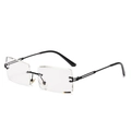 Frameless rectangle sunglasses with black geometric hollow temples and clear lenses - Black Frame Transparent Lens C15