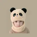 Winter fleece panda hat for toddlers with integrated neck warmer in beige color - Bear-themed Beige Hoodie (for Ages 2-6)