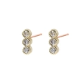 Golden vertical three-stone zircon earrings with rose gold pins on white background - MAE023 Gold 3-Stone White