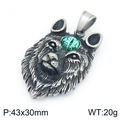 Ciondolo testa di lupo vintage con pietra occhio di gatto verde in acciaio inossidabile - 43x30mm/20g / Ciondolo Testa di Lupo (Senza Catena) (KP117353-MZOZ)