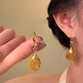 Macro detail of gold rose earrings with woven texture and sparkling crystal accent - 24# Ear Hook - Gold - Mesh Flower