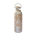 17oz insulated water bottle with gold and silver rhinestone leopard pattern and bamboo lid - Cow Pattern Champagne