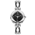 Silver jewelry style watch with black dial and openwork ring bracelet for women - Silver Case Deep Blue Dial