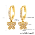 Detail of zircon-studded stainless steel butterfly drop earrings with dimensions - Gold Butterfly Pendant
