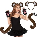 Brown monkey costume set featuring plush ears headband, paws with heart pads, and long tail - Monkey Set with Long Tail