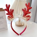 Christmas reindeer antler headband with red sequins and iridescent tinsel for parties - Sequined Red Antlers