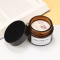 Brown amber jar soy candle with dried flower petals and black lid for home decor - Mixed Floral