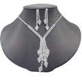 Silver crystal necklace and earrings set with teardrop waterdrop fringe on mannequin - Silver Rhinestone Tassel Two-Piece Set (490)