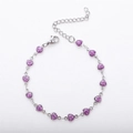 Macro shot of silver metal chain bracelet featuring purple glitter heart charms and clasp - Necklace 40+5cm / Steel Color + Purple