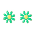 Matching pair of green enamel flower stud earrings with yellow centers and gold finish - Green Daisy Stud Earrings(NCE07209-4)