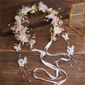 Corona de novia floral y pinzas de mariposa con perlas para peinados de boda ideales - Nueva Corona + Juego de Pendientes 2