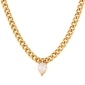 Golden Cuban link necklace with a teardrop zircon pendant on a white background - White Zirconia Waterdrop Pendant / Gold