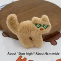 Plush camel cat brooch with green embroidered sunglasses and red lips, 10cm x 9cm size - Original Back-opening / Khaki