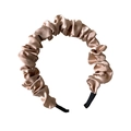 Champagne satin ruffled headband with elegant pleated texture and comfortable black tips - Pink