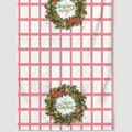 Pink checkered Christmas dish towel with floral wreath and Merry Christmas greeting - Mjbt66-20（1pc)