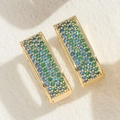 Polished 14K gold-plated rectangular earrings with green and blue pave-set zircons - 14K Gold Green Zircon