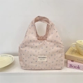 Sac à lunch en toile rose avec motif floral bleu pour le transport quotidien de repas - Rose Clair