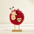 Addobbo natalizio renna in lana rossa con cuore in legno XMAS e base stabile per tavolo - Pecora Renna Rosso / 12*19*5cm