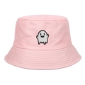 Cappello da pescatore rosa in cotone con ricamo alieno bianco su sfondo bianco - Rosa