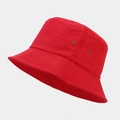 Detail view of red cotton sun hat showing side metal eyelets and fine stitching textures - One Size / Red