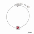 Silver bracelet with square red gemstone and cubic zirconia in a vintage style - Silver Bracelet with Red Zirconia(SBP182)