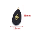 38mm black natural stone teardrop pendant with golden cross filigree inlay - Long Obsidian - Cross