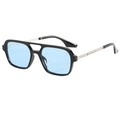 Retro double-bridge square sunglasses with shiny black frames and light blue lenses - Black Frame Blue Lens