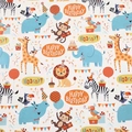 Cute cartoon zoo animal birthday wrapping paper with lions, elephants and party balloons - Cartoon Animal