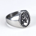 Gothic punk heart ring in silver stainless steel with flame relief design on grey gradient background - US 7 / Flame Heart Steel Color Polished (09201)