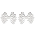 Silver bow-shaped stainless steel stud earrings set on a clean white background - Triple Bowknot (N-1079)