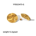 Pendientes vintage redondos bañados en oro de 18K con acabado de textura martillada - Pendientes de Botón Redondos con Textura Irregular Dorados (YYE023475-G)