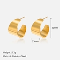 Minimalist 14K gold plated stainless steel C-shaped earrings, 22mm height for women - 05# Gold Thick C-Shaped Earrings