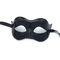 Elegant black lace-style Halloween half-face mask with satin ribbon ties on white background - Black Plastic Eye Mask