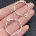 Pair of silver round geometric metal pendant frames for DIY jewelry making and resin crafts - Round Bezel (22255) / 32x28mm / Bright Silver