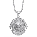 Silver stainless steel lion head relief pendant necklace with Lions International engraving - Silver Color Single Pendant